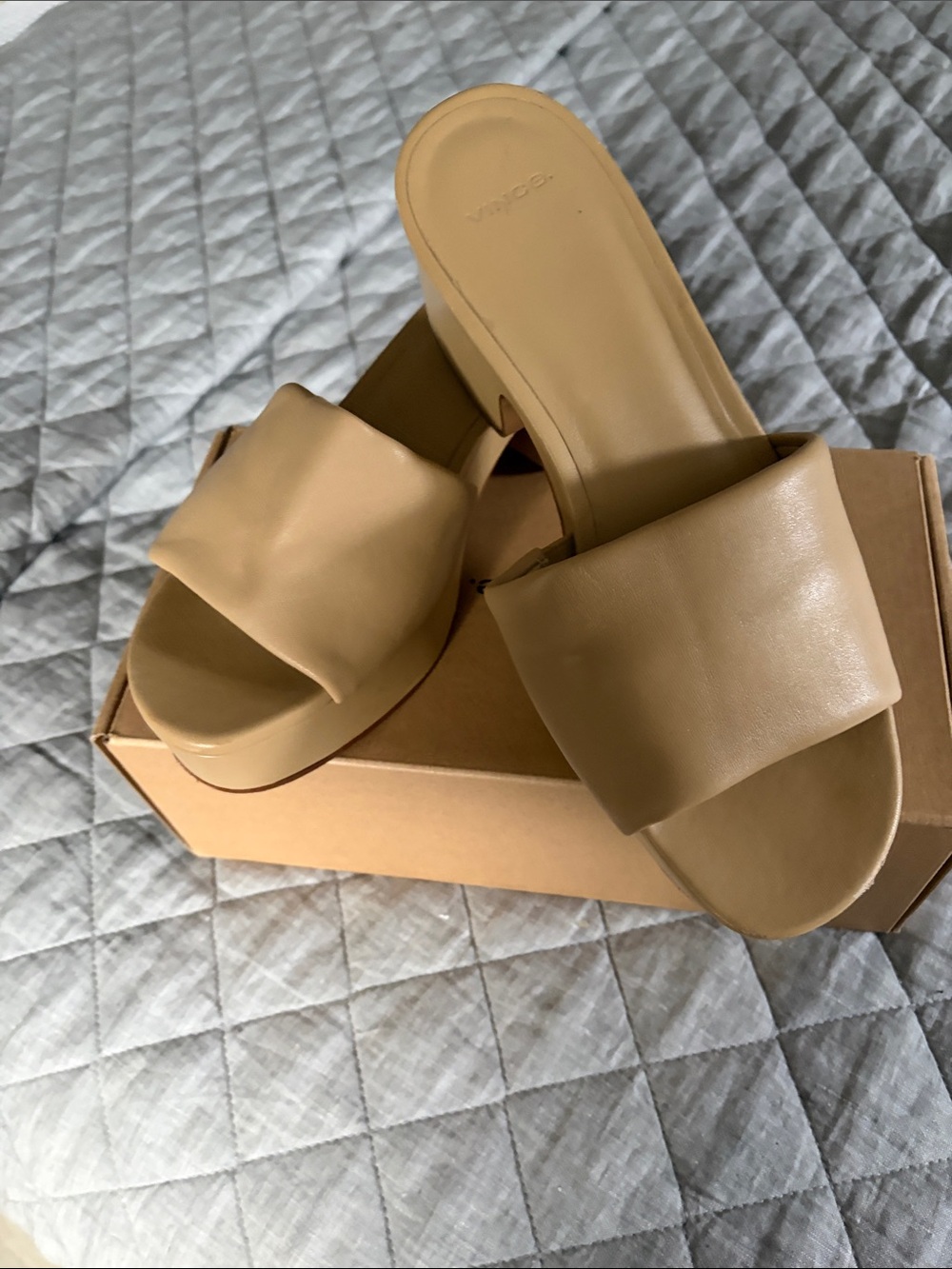 Vince Tan Platform Slide Mules